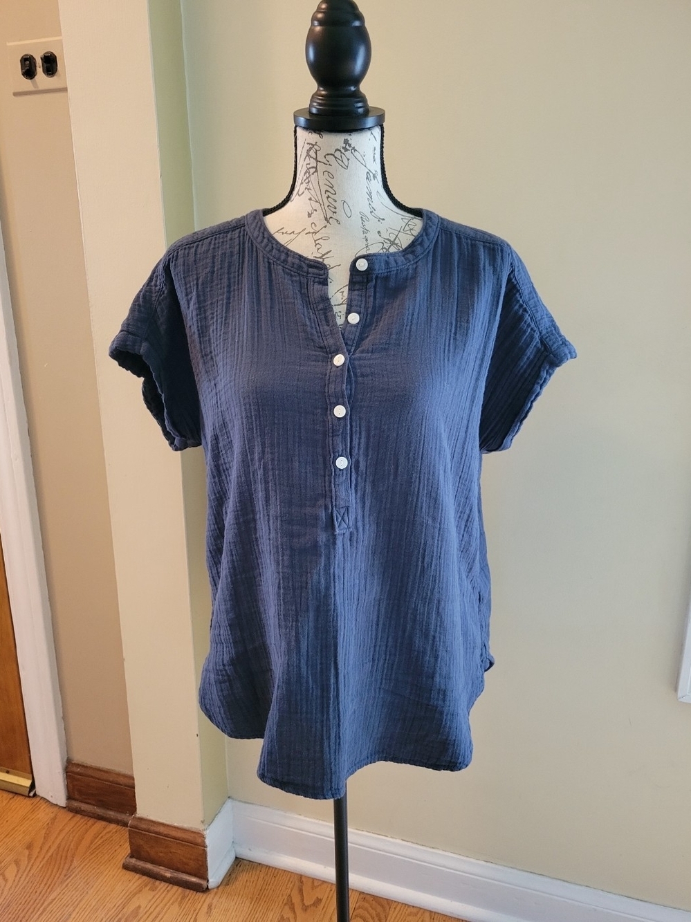 Quince Organic Cotton Gauze Short Sleeve Shirt Blue Medium